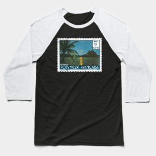 Full Moon Rising over Bora Bora Vintage French Polynesia Stamp Baseball T-Shirt